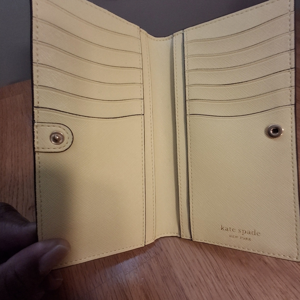 Kate Spade Lemon Printed Slim Bifold Wallet, Cap/ Hat, And Bag Charm Keychain - Picture 14 of 16